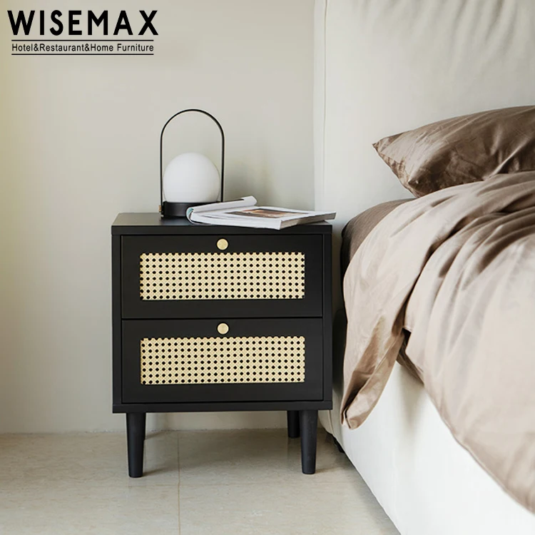 Мебель WISEMAX лидер продаж популярная тумбочка боковой столик из натурального дерева с ротанговым декором прикроватный двумя выдвижными