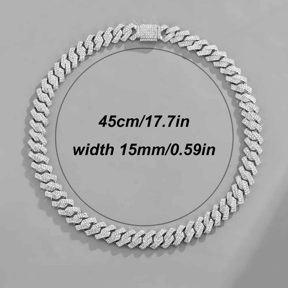 2021 Winter New15mm Hip Hop Color Necklace heavy link chain hiphop full diamond pink white Cuban chain