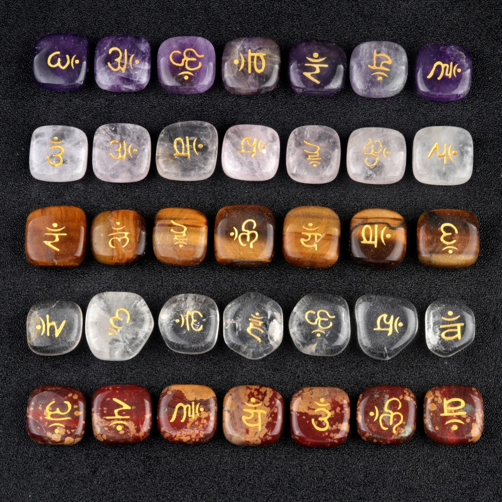 Wholesale Natural Amethyst Clear Crystal Engraved Rune Stones