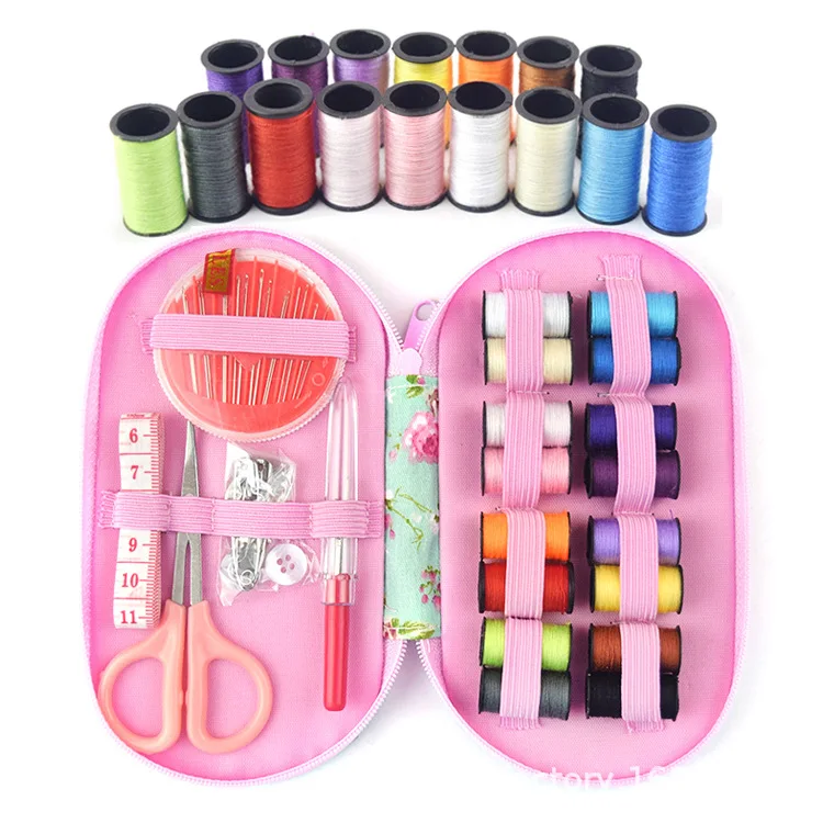 Portable mini travel sewing kits box with color needle threads pin scissor sewing set with case box home tools DIY handwork tool