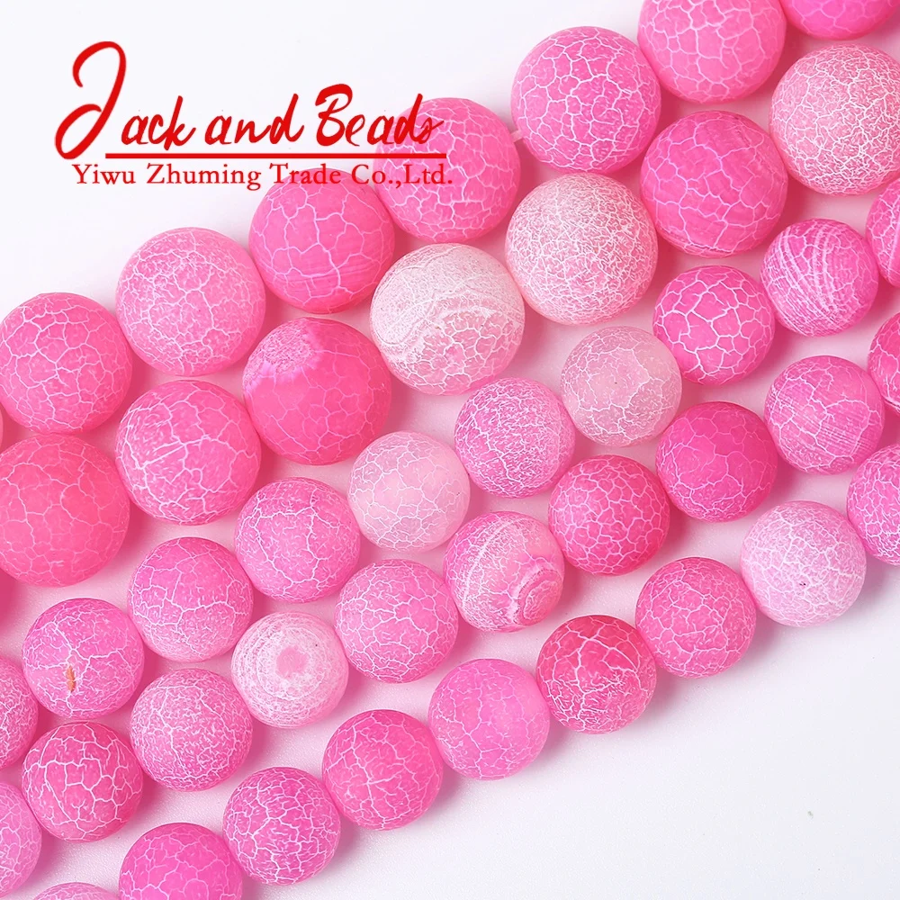 Natural Stone Magenta Frost Cracked Agates Onyx Loose Beads for Jewelry Making