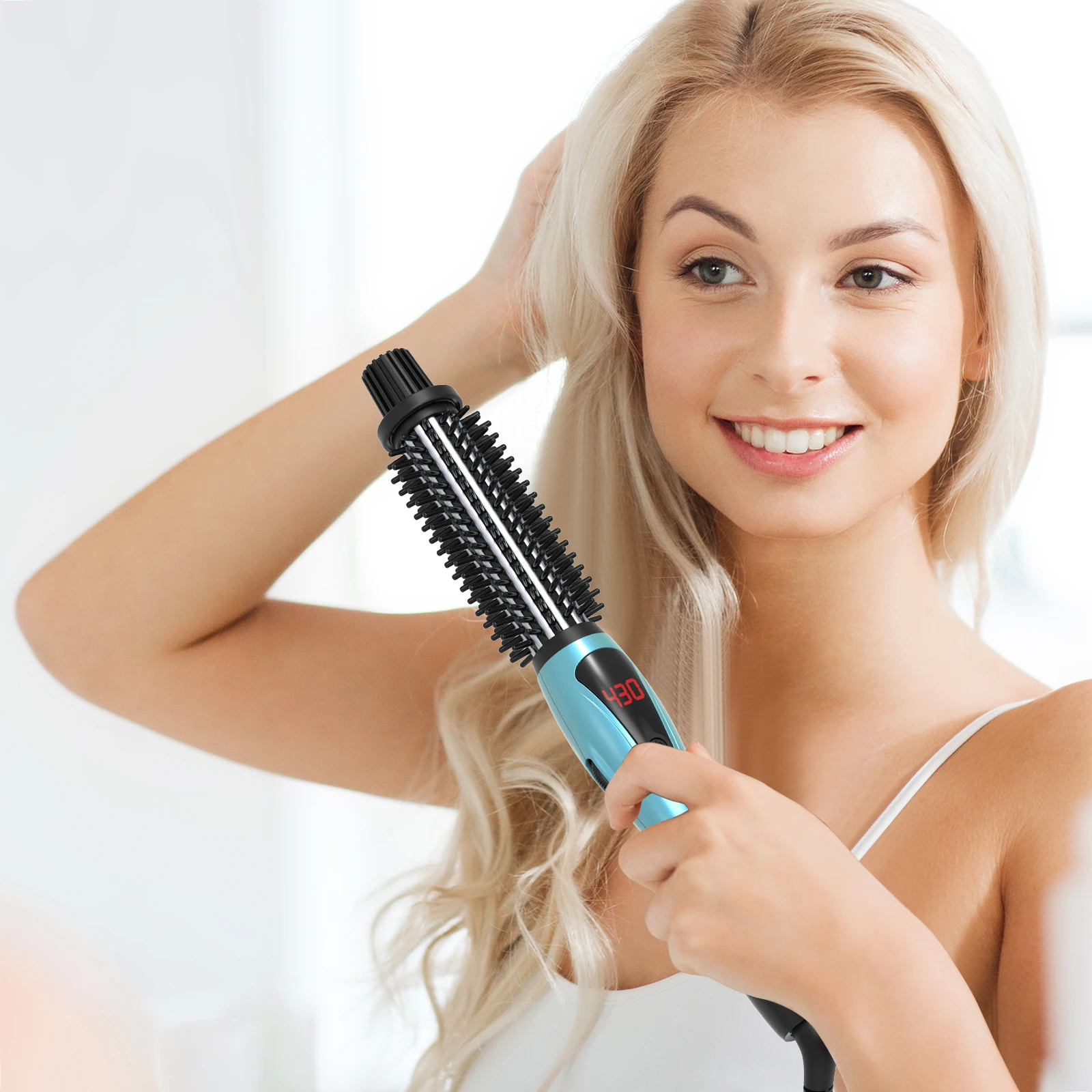 Alure Heated Styling Brush Ionic Hair Curler with Anti-Scald Nylon Bristles, Electric Curl Wand for All Hair Types, Curling Iron