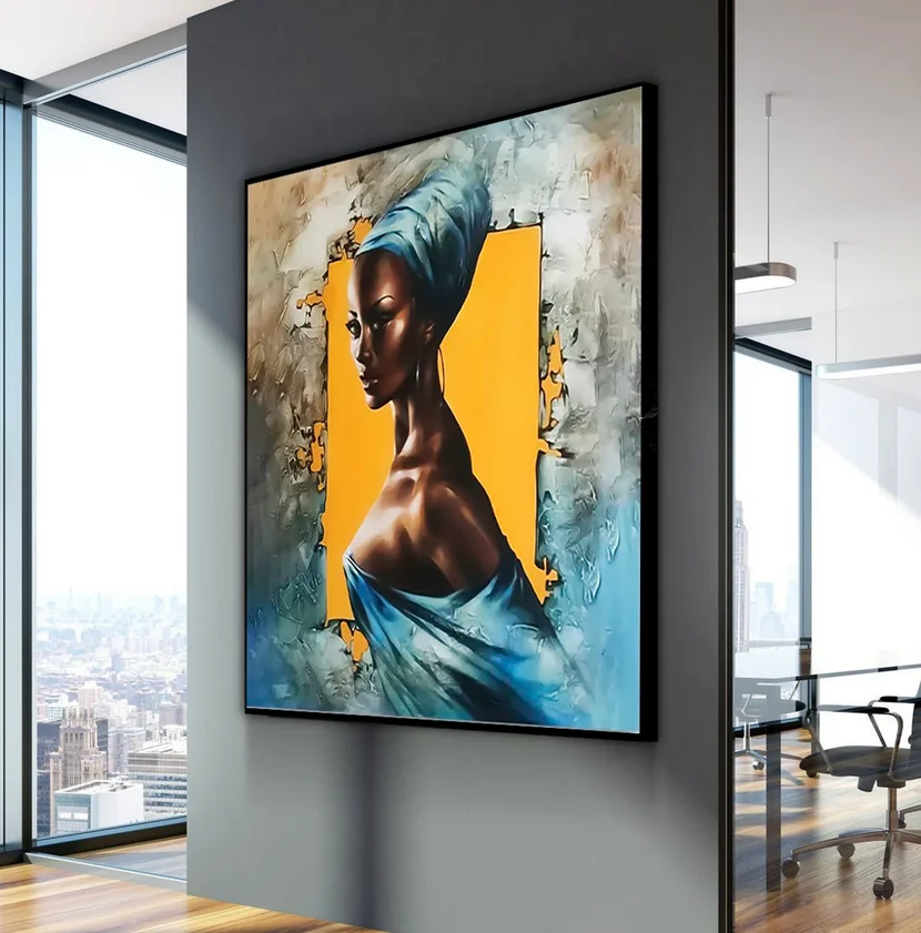 African Woman Female Portrait Black Girl Beauty Oil Art Girl Portrait Face Original Queen Oil painting for Home Wall Art Decor