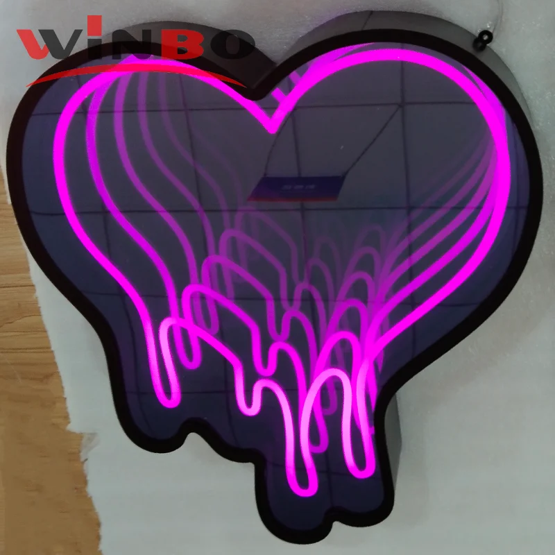 Winbo Custom Infinity Neon Mirror Wavy Vanity With Mirror Led Lights Indoor Babe Acrylic Led Neon Sign