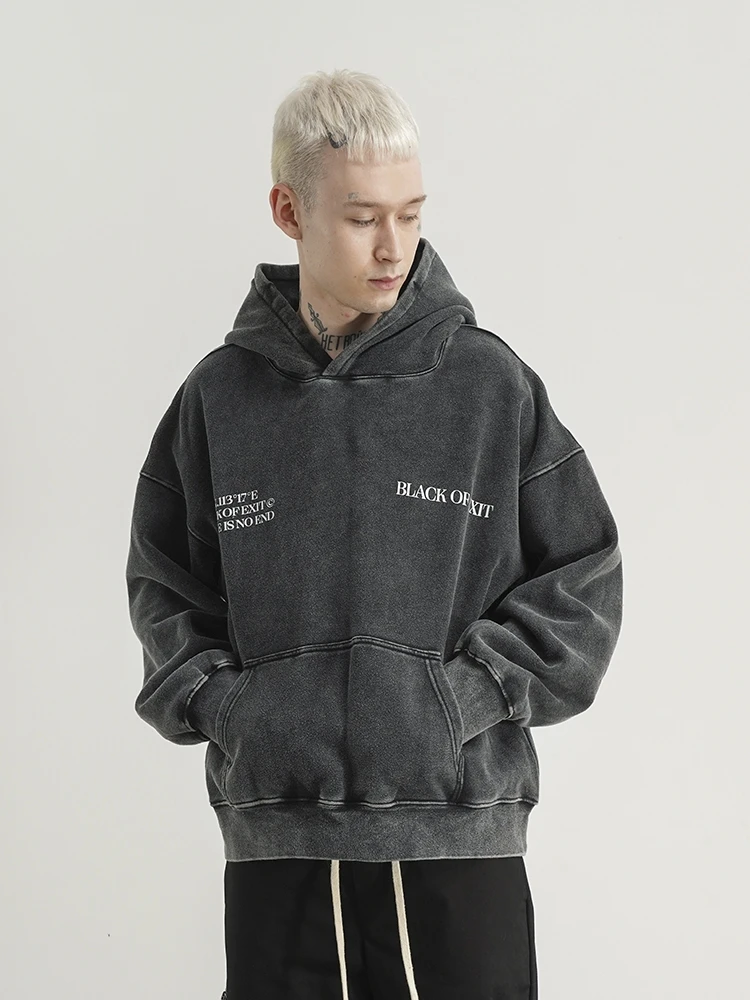 unisex custom embroidered faded hoodie no string men cotton 450 gsm heavyweight fleece acid washed mens vintage hoodie