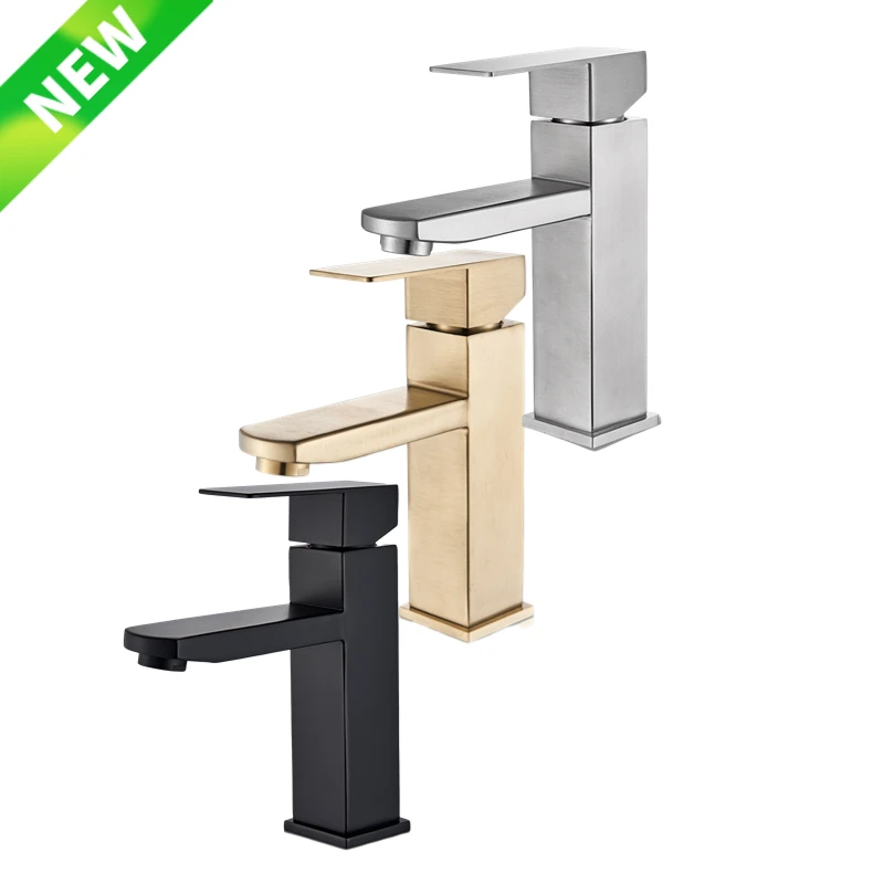 Wholesale square golden basin faucets lavatory bath stainless steel 304 bathroom faucet mixer