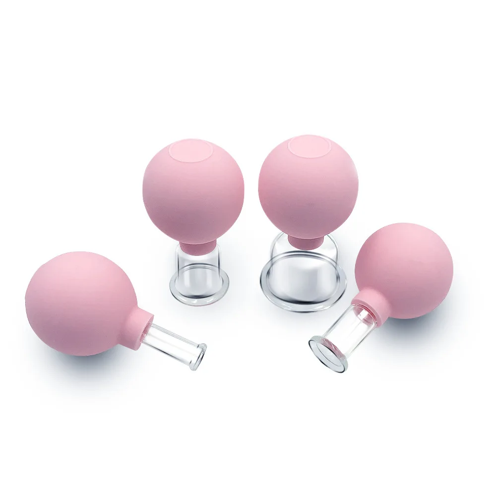 4 Glass Silicone Facial Suction Cups Face Massage Vacuum Suction Cupping Therapy Set