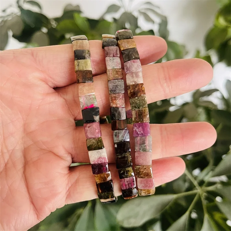 Bulk wholesale High Quality Natural Stone Wide Bracelet colorful Tourmaline Bracelets