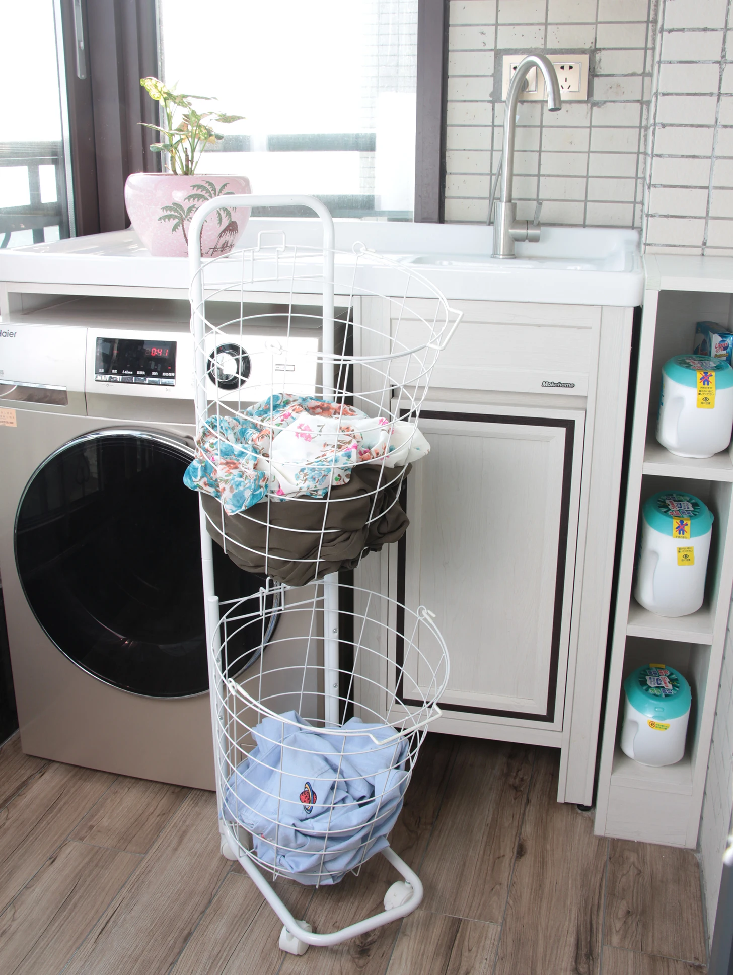 Professional Manufacturer Rolling Laundry Storage Utility Cart with wheels 2 Tire Laundry Basket