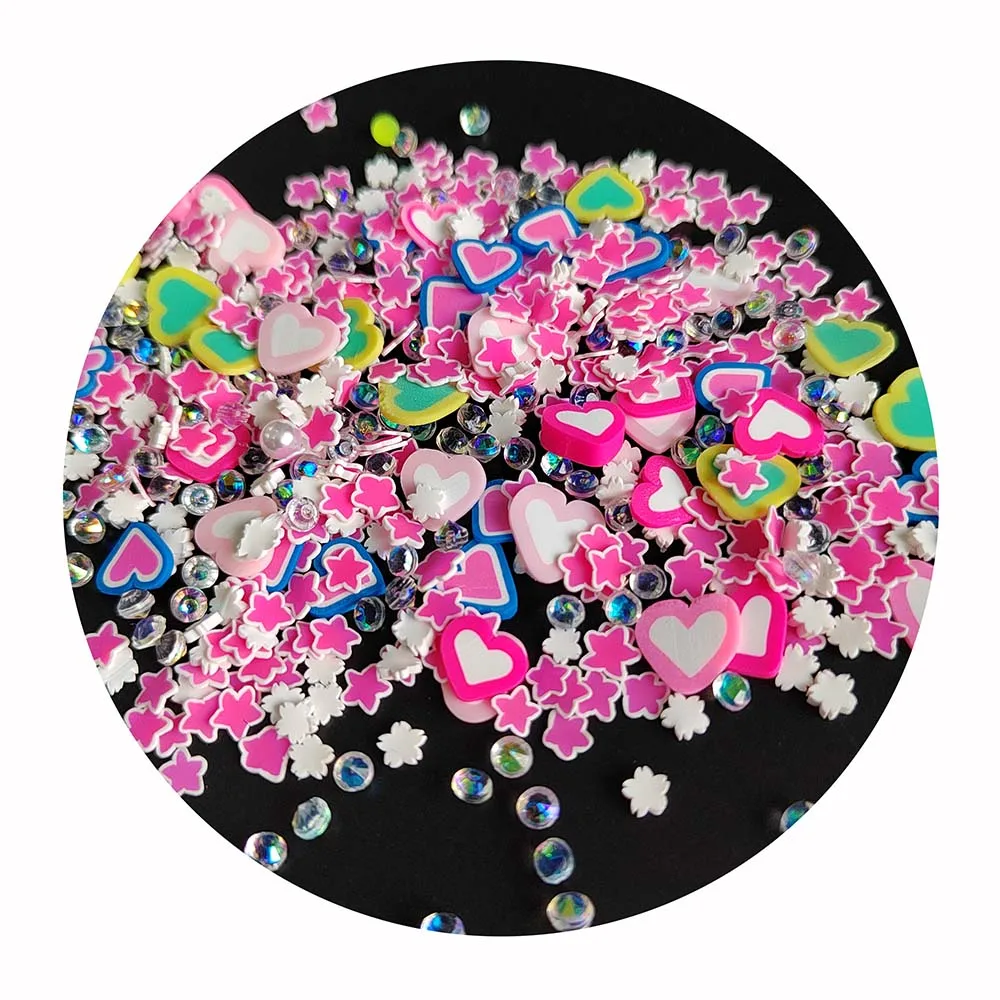 500g Valentines Love Heart Polymer Clay Sprinkles Pink Red Love Heart Clay Slices Beads for Nails Decor Slime Accessories