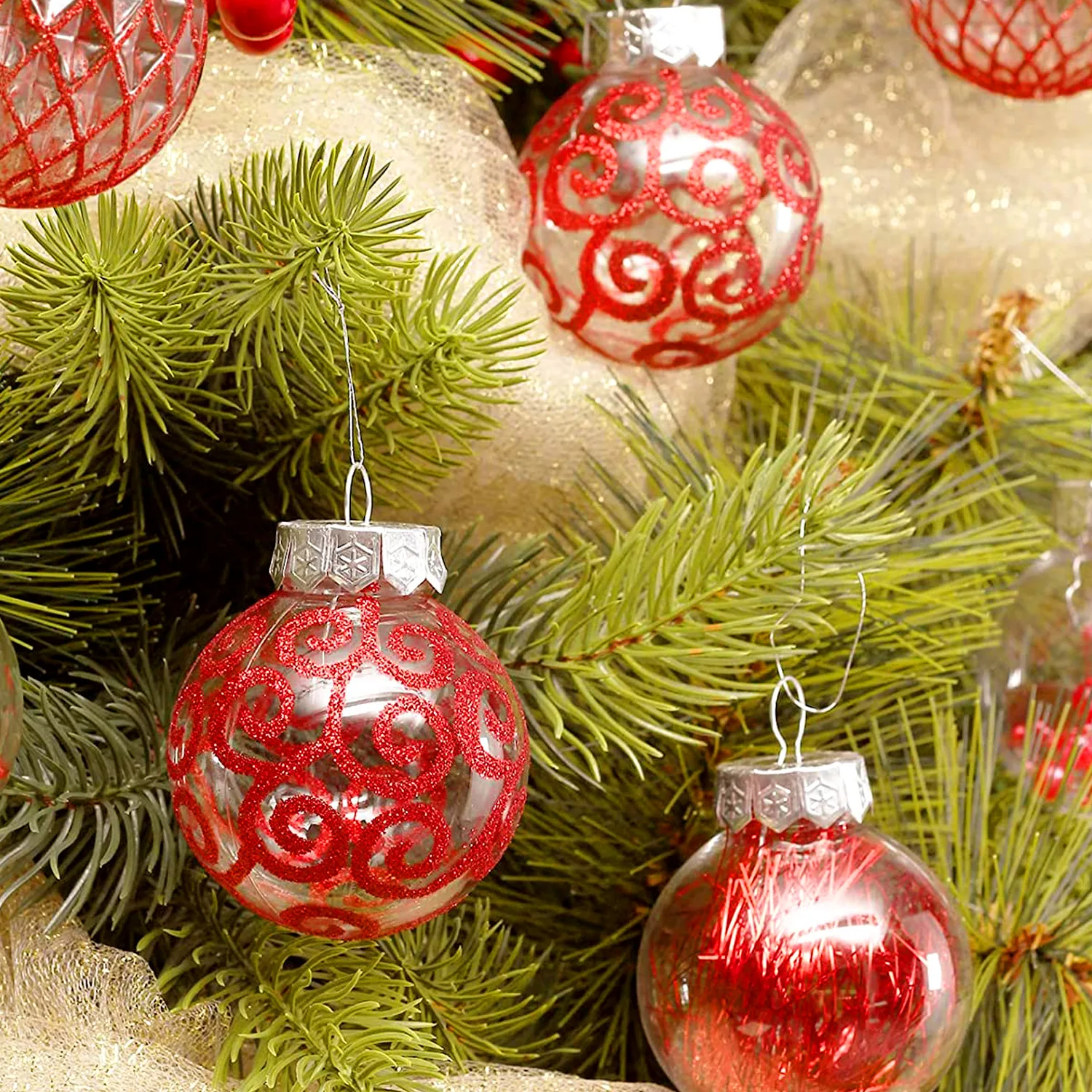 White Printed 6cm PET Transparent Ball Plastic Christmas Ball Decorative Hanging Balls Set Of 25pcs/box