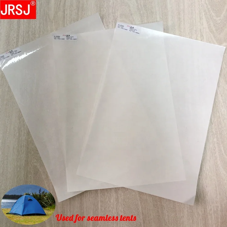 China good price 0.10mm thick transparent double sided TPU hot melt adhesive film manufacturer for seamless tent and