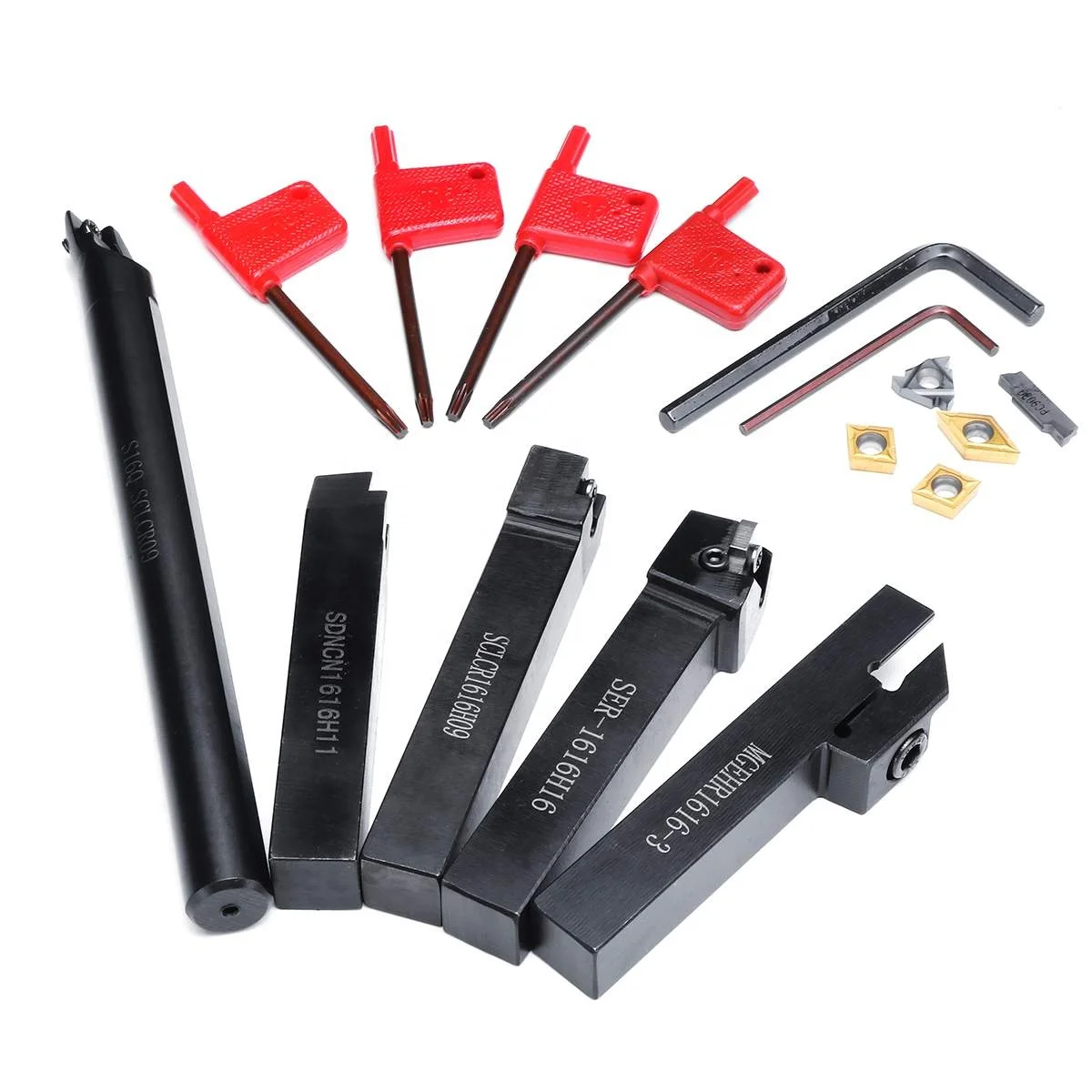 Lathe Turning Tools 5Pcs 16mm Professional Shank Lathe Boring Bar Turning Tool Holder Set + Carbide Inserts & Wrenches