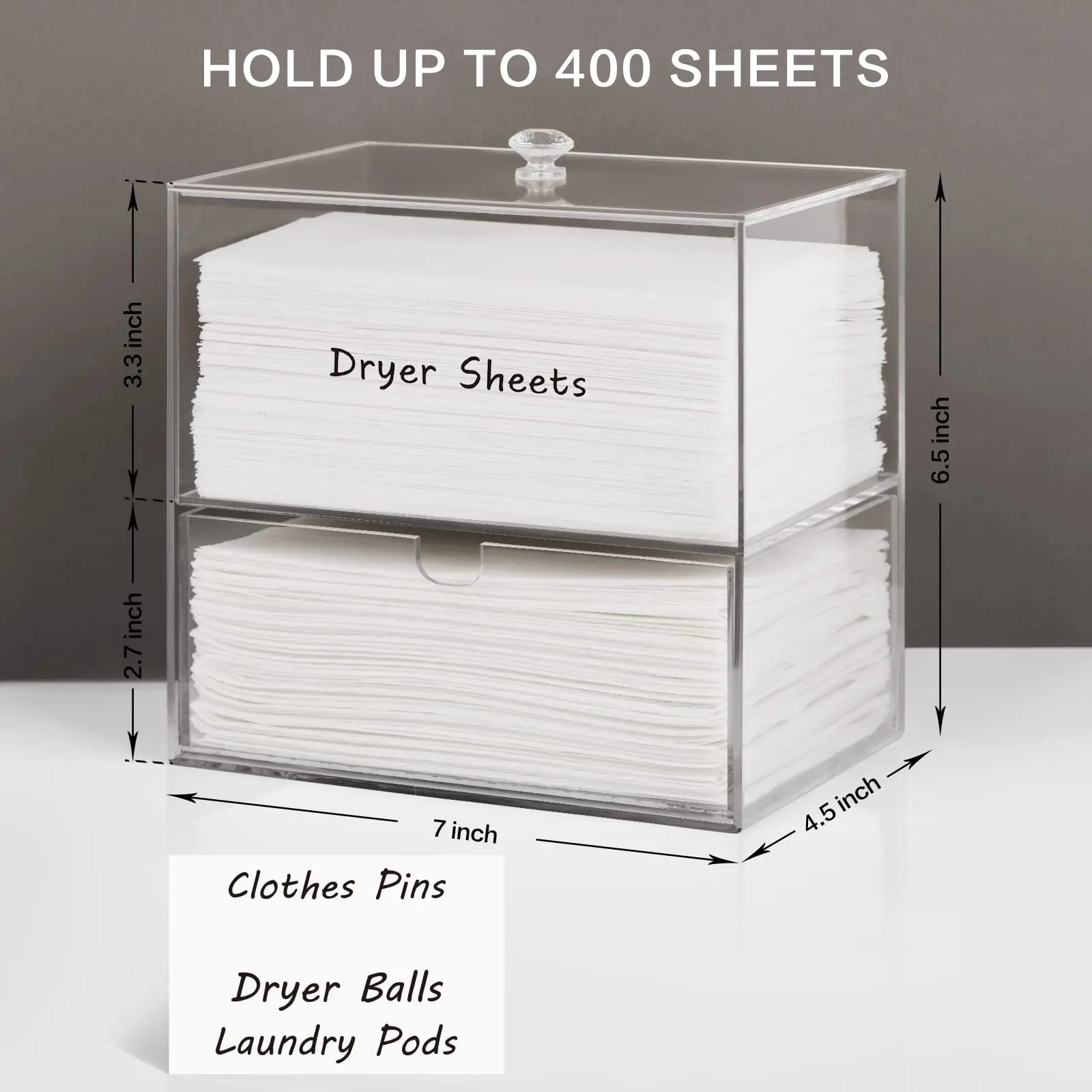 Custom Dryer Sheet Holder For Laundry Room Decor Storage And Organization, Clear Acrylic Dryer Sheets Dispenser Container