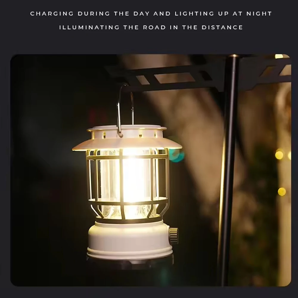 Waterproof Solar Rechargeable Camping Light Retro Outdoor Light Atmosphere Tent Lantern with Type C