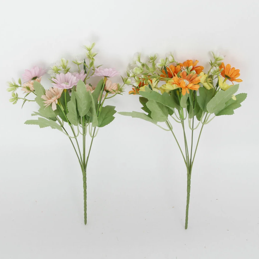 
Wedding Decor Wholesale Decorative Flowers 5 forks Gerbera With Leaves Artificial Flowers 