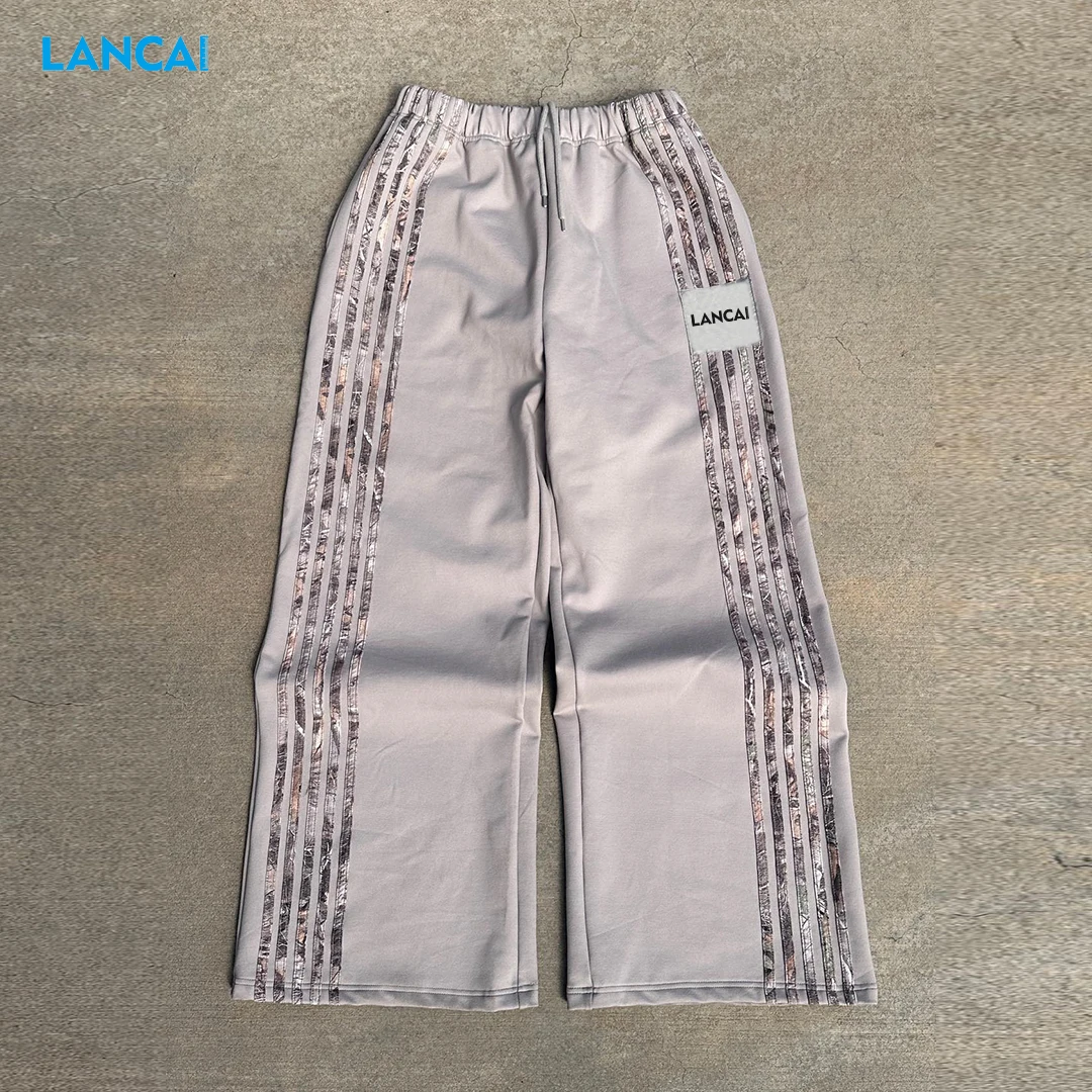 Custom Wide Straight Leg Sweat Pants Oversized Cotton Flaired Sweatpants Baggy Jogger Trousers Camo Side Stripe Track Pants Men