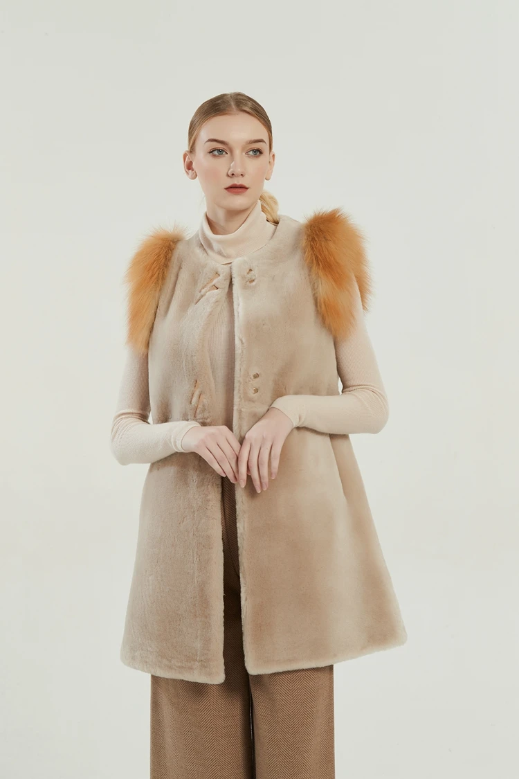 Лидер продаж, дешевый Женский Длинный жилет из лисьего и овечьего меха