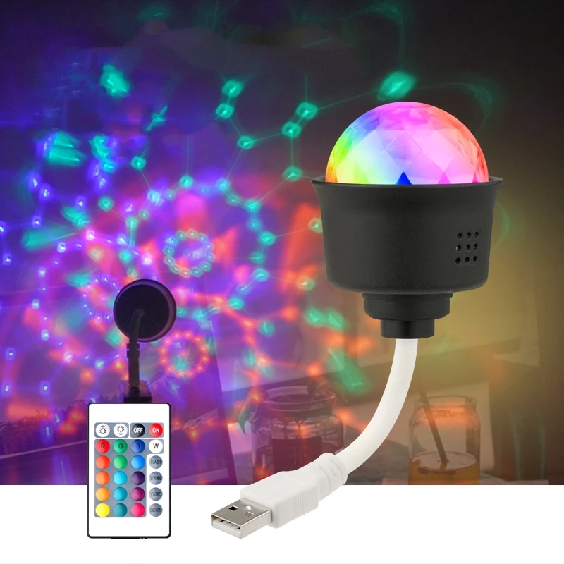 Home Party Decor Mini USB Portable Flash Sound Control RGB  Crystal Magic Ball  Disco lamp