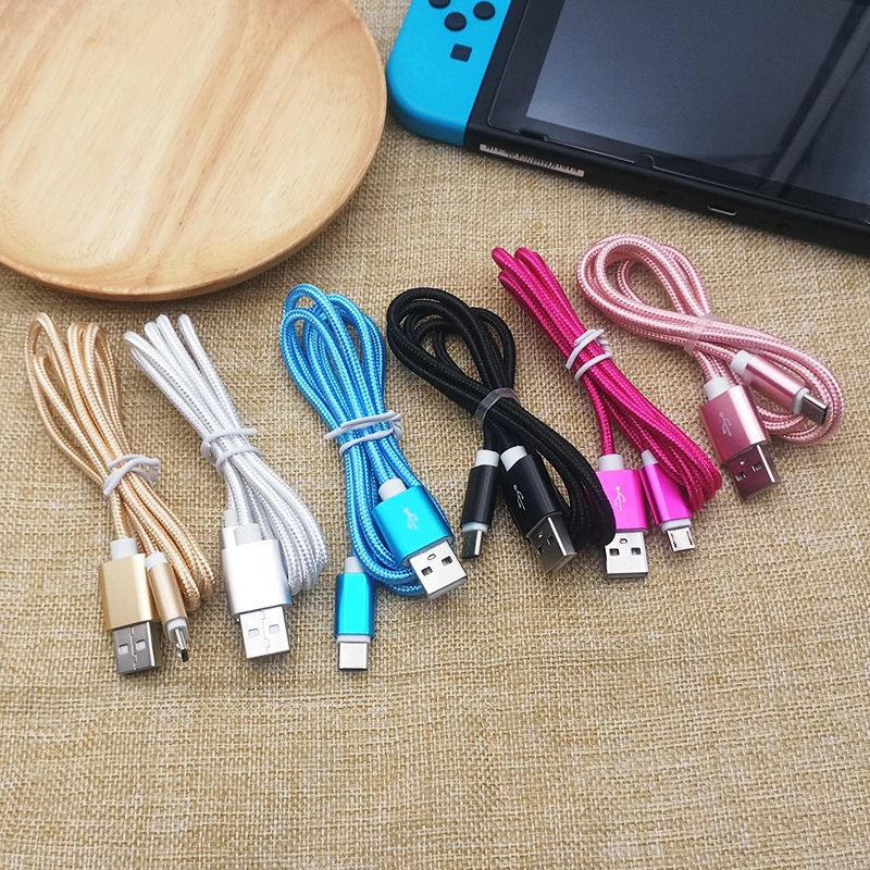 Ready To Ship Multiple Durable 1M Tiger Grain Nylon Braided Micro Data Cables Quick Charging Usb Cable