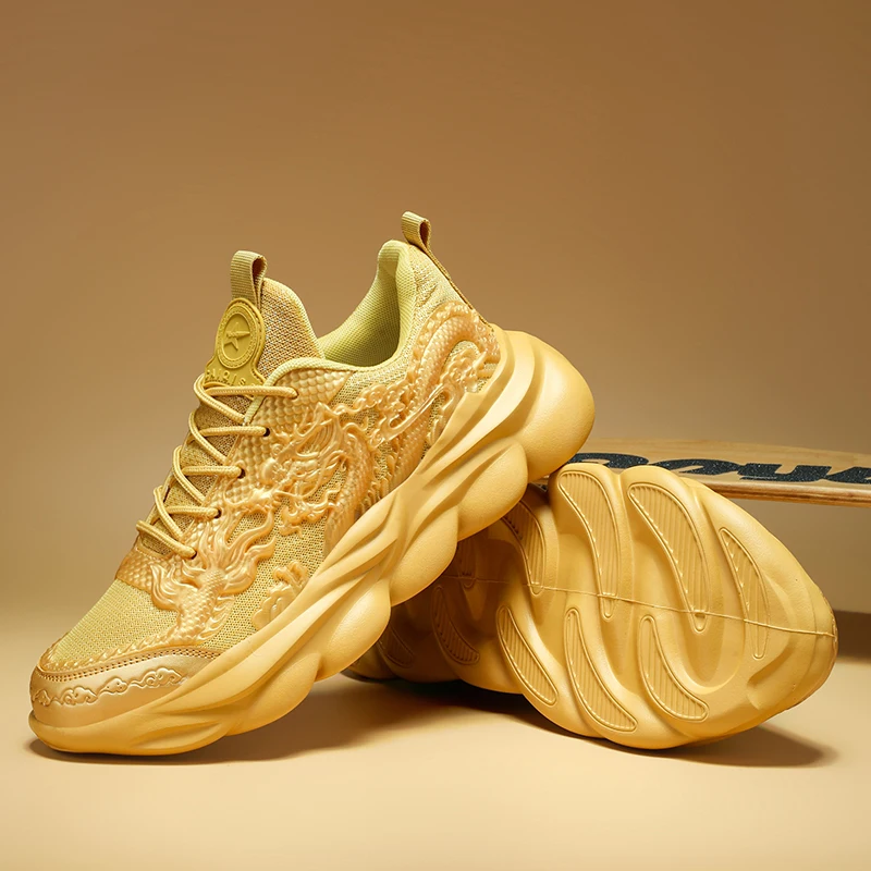 2024 Brand Logo Customize Men Casual Sports Sneakers Chinese Lunar Dragon Design Reflective Mesh Running Walking Shoes for Women