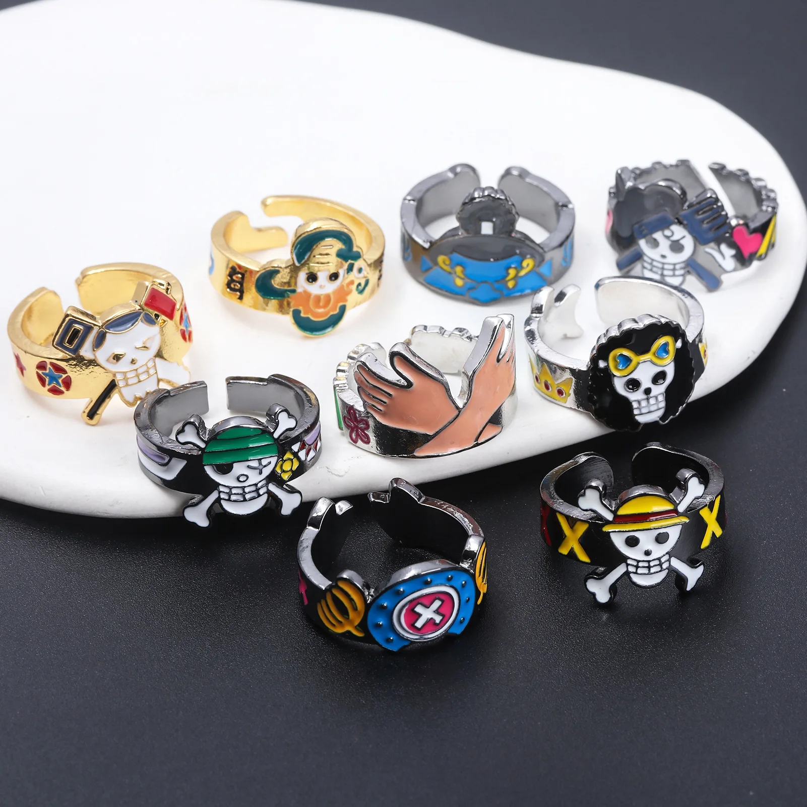 Anime Cosplay Ring Straw Hat Luffy Zoro Sanji Nami Chopper One Pieces Metal Ring