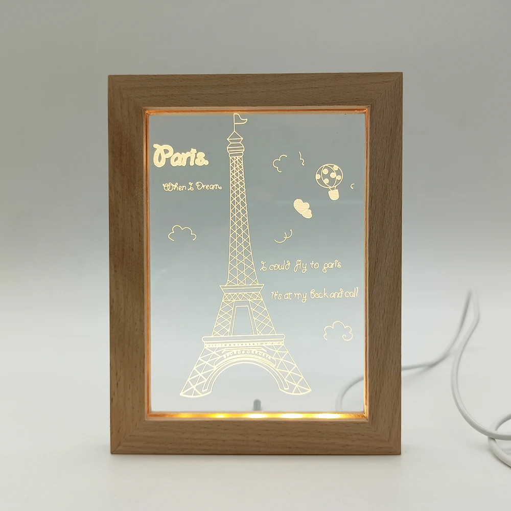 Wholesale Wooden 3D LED Love Photo Frames Custom Designs Wedding Decorative Display Wood Picture Acrylic Photo Frame