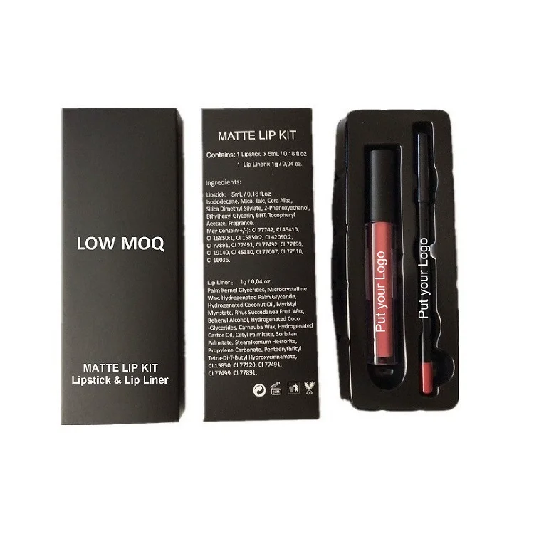 Customization Lip Gloss & Lip Pencil Combination Non-Sticky Cup Lip Glaze 2 in1  Lipliner Set