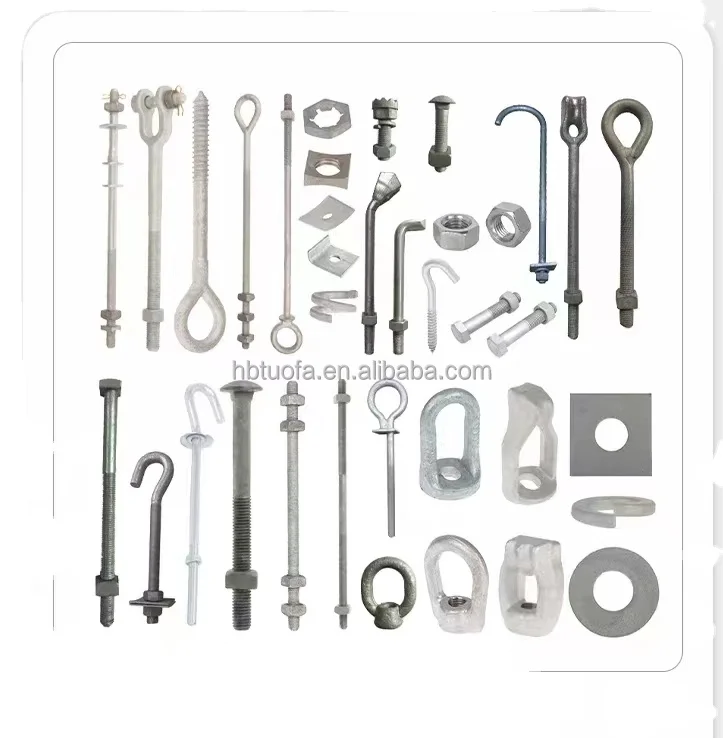 Factory Electric Iron Steel Fittings Pigtail Screw Eye Bolt Hook Bolt Perno ojo hot dip galvanized zinc plate Power Tower