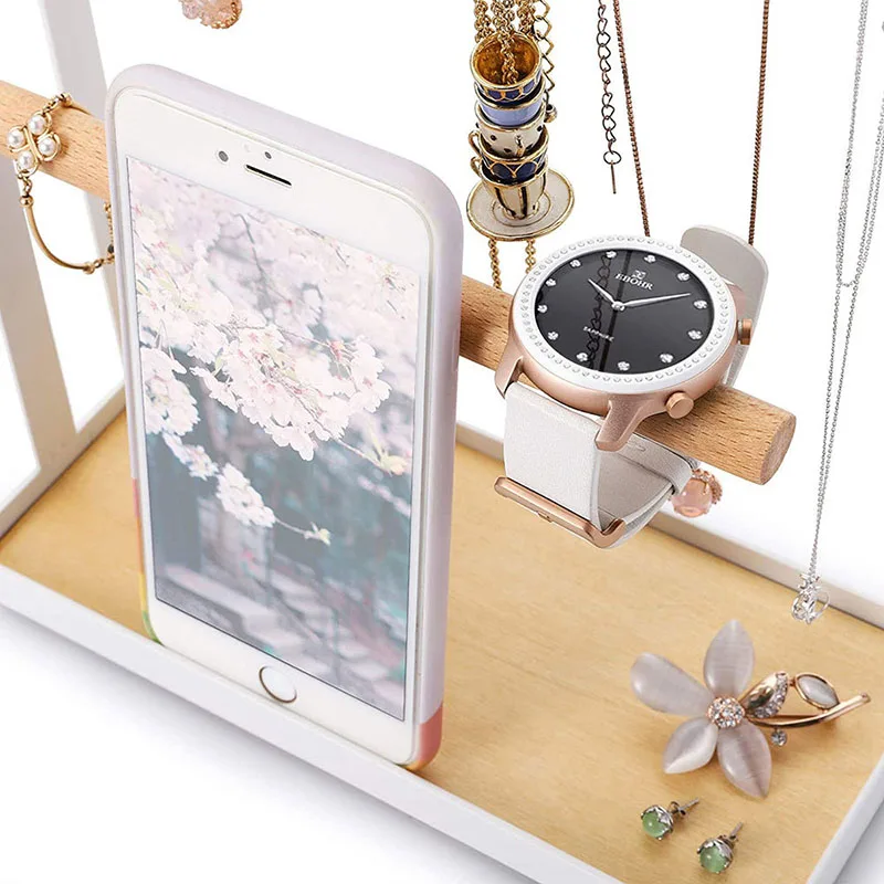 White Metal Wooden Jewelry Holder Jewelry for Storage Bracelets Necklace