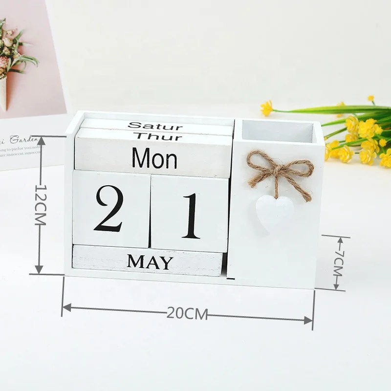 Wooden Calendar Box with Pen Holder Wooden Advent Calendar Wooden Desk Calendar