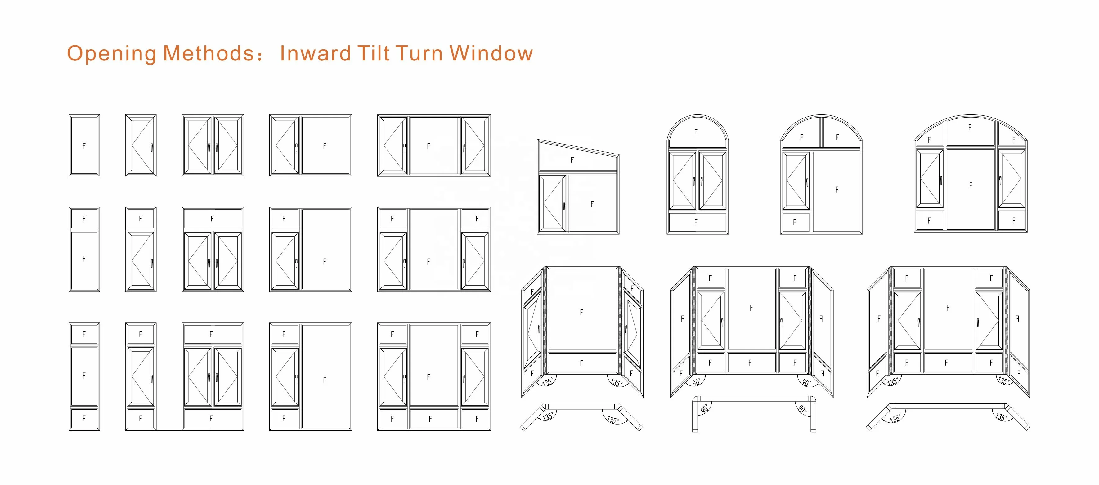 European French style custom bay window kitchen casement glass window sliding Bathroom tilt and turn aluminum window