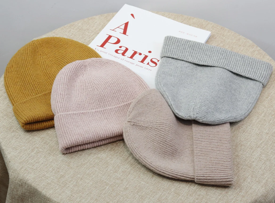 Custom embroidery logo ribbed cable knit 30% Wool Cashmere Beanie Hats men womens winter merino wool cashmere beanies hat
