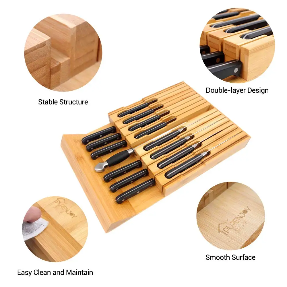 Family use In-drawer Knife Block Organizer Large Steak knife Holder Drawer Kitchen Knife Block