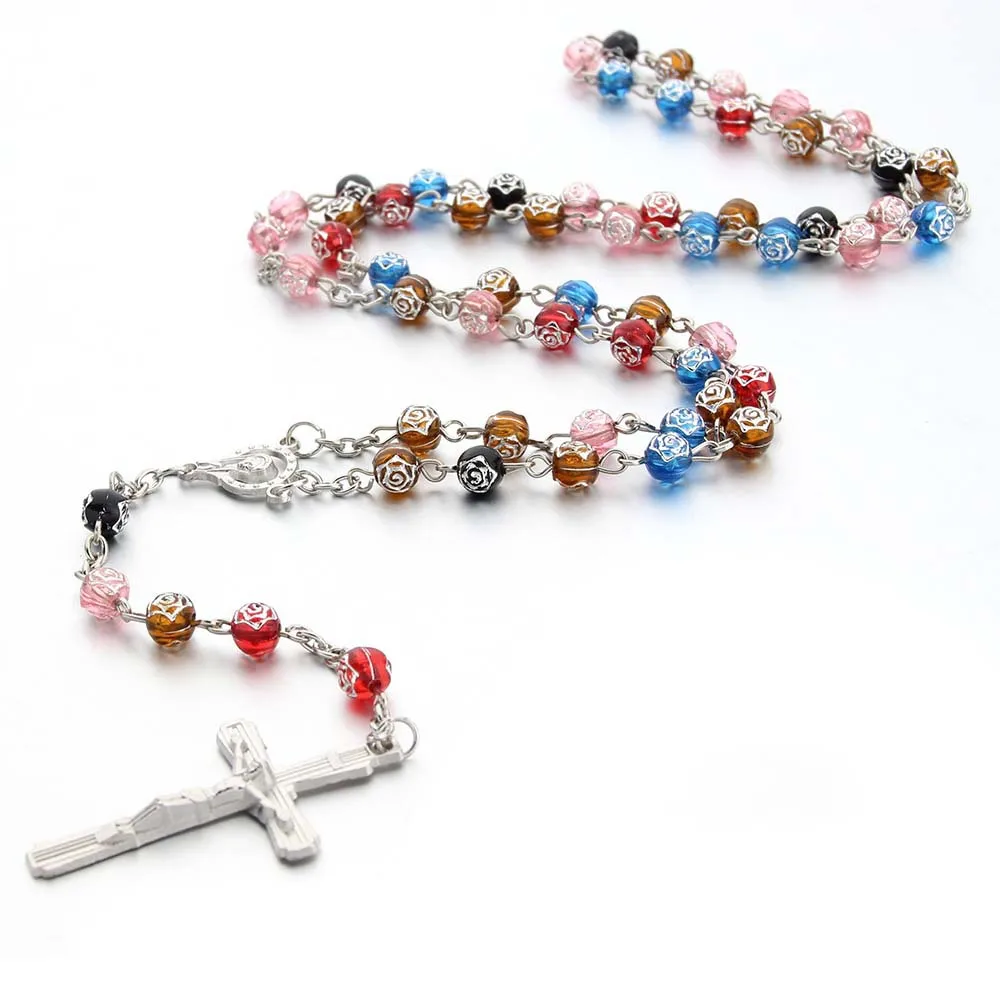 LC202403181 Wholesale Catholic  Rosary Necklace  Religion Prayer Plastic Bead Cross Rosary Necklace Catholicism