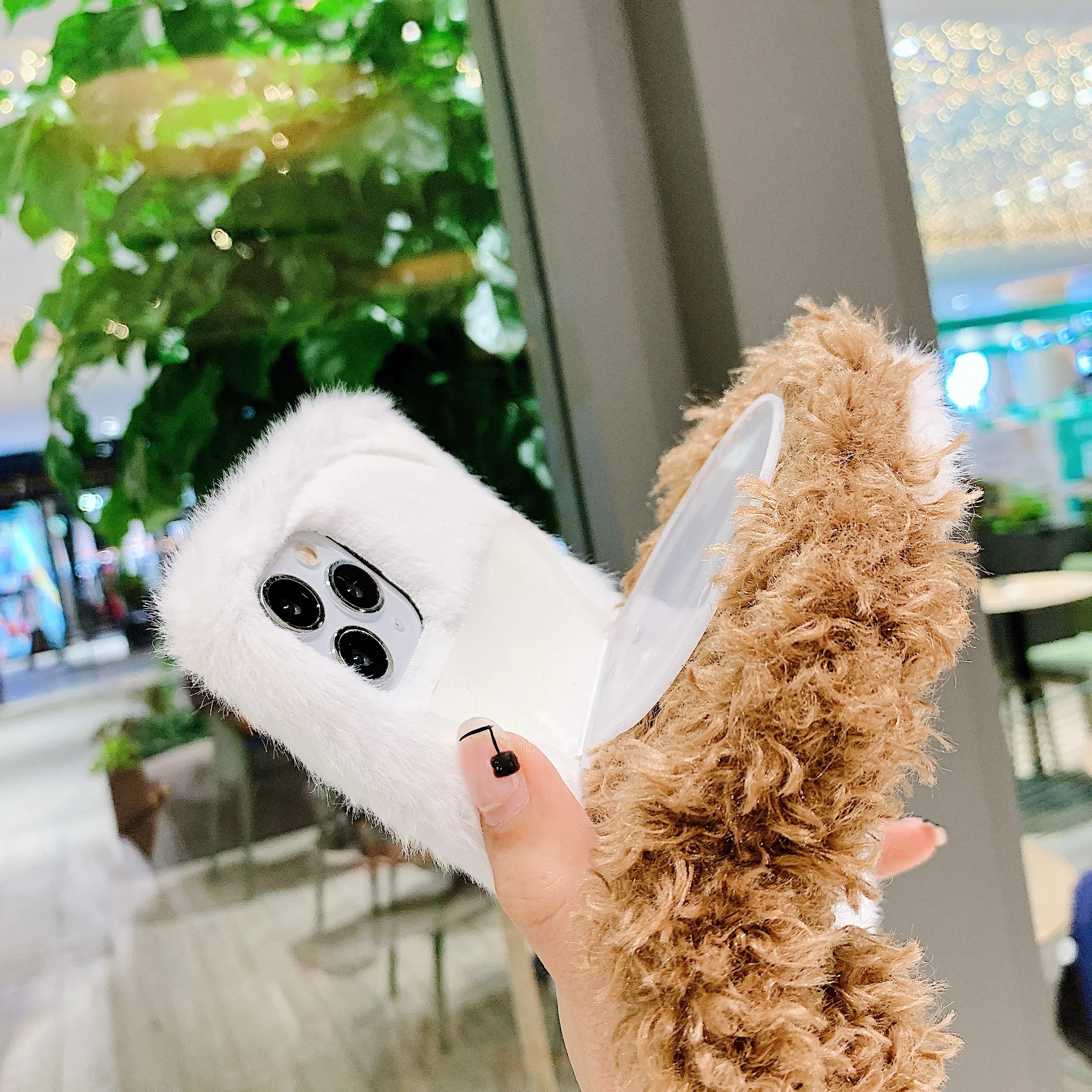Cute Dog Plush Fluffy Fur Cell Mobile Phone Case for iphone 12 11 PRO XS MAX X XR 7 8