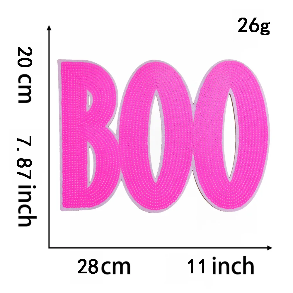 BOO Sequin Embroidered patches DIY Big Halloween BOO sequin Badge Patches Clothing Cute Patch