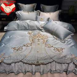 New European style Soft Satin Silk embroidered king queen size 4pcs bedding set