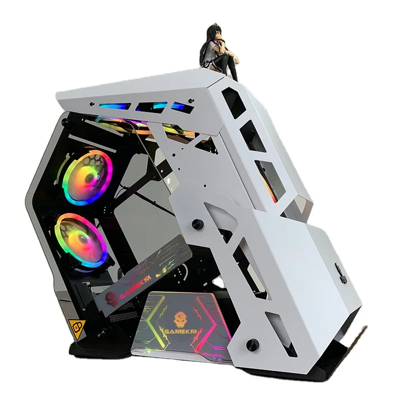 White ATX Mid Tower PC Gaming Computer Case Open Tower Case USB3.0 Remote Control 2 Tempered Glass Cooling System