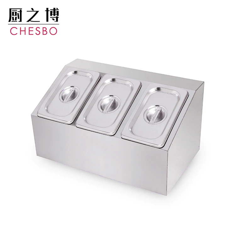 3 Grid Restaurant & Hotel Buffet Equipment Stainless Steel Condiment Holder Food Container Rack Pan Holder