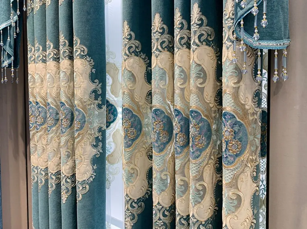 Fancy Thick European Style embroidered  blackout Curtain  Material Fabric for Window Curtain