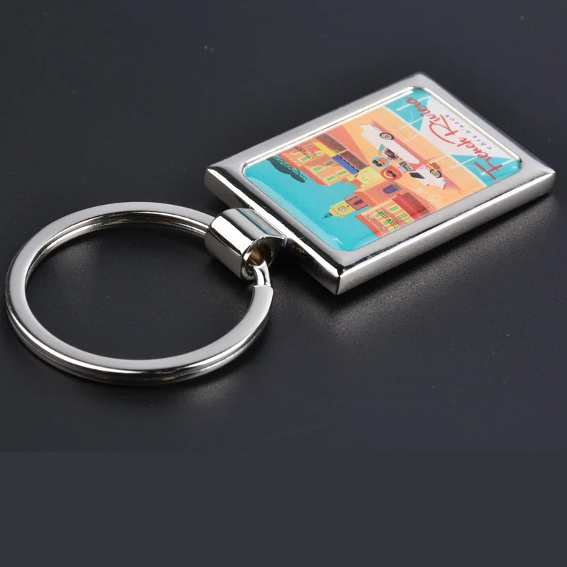 cheap custom made metal keychains Rectangular metal key chain.customized printing glue drop polly gift.