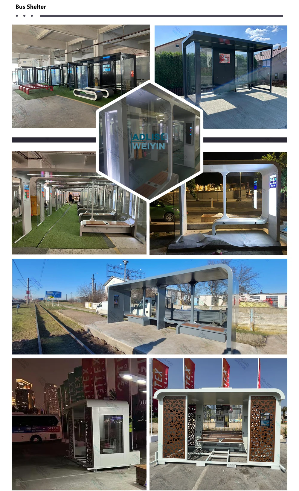 High Quality Stainless Steel Solar Power Modern Style Bus Station Multi Functional Bus Stop Shelter