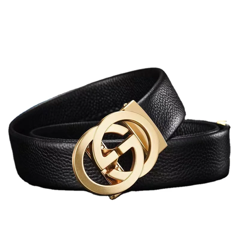 Adjustable g buckle belt real leather belt automatic buckle customizable  fashion trend for men (1600606277036)