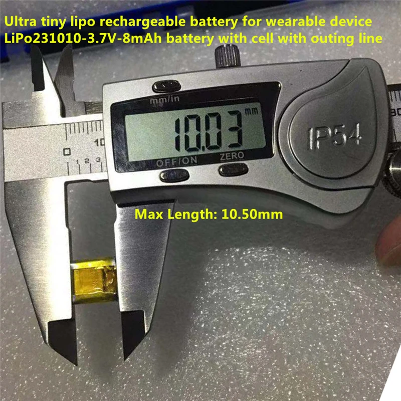 Customized Ultra smallest tiny size 231010 3.7v 8mah lipo battery for Sensors/Labels/Medical Devices/Power cards/Smart cards