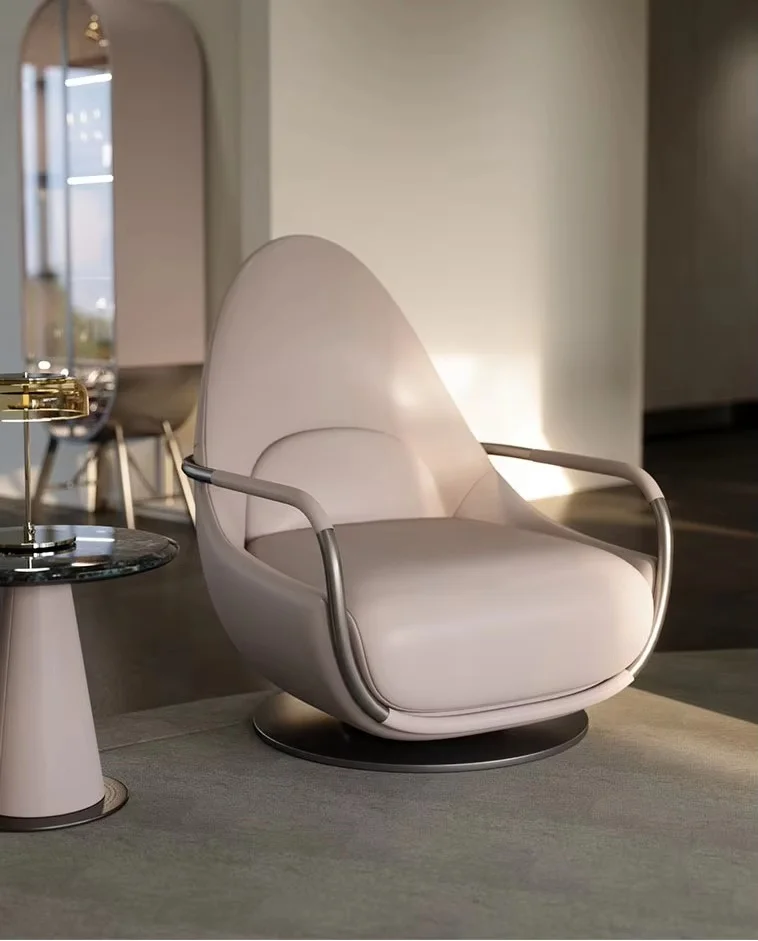 2024 New Italian Style Luxury Leather Lounge Chair - Modern Single Sofa for Living Room