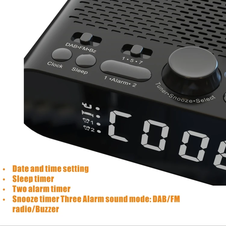 DAB-A5 LED Display Bedside DAB/FM Double Alarm Clock Independent Buttons Clock Radio with Wireless Speaker