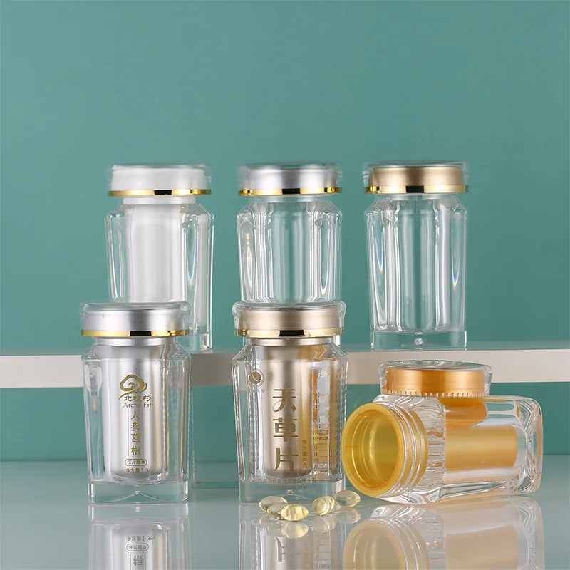 60cc Transparent PS Plastic Empty Bottle Powder Pill Capsule Tablets Vitamins Candy Bath Salt With Sealing Paste Inner Container