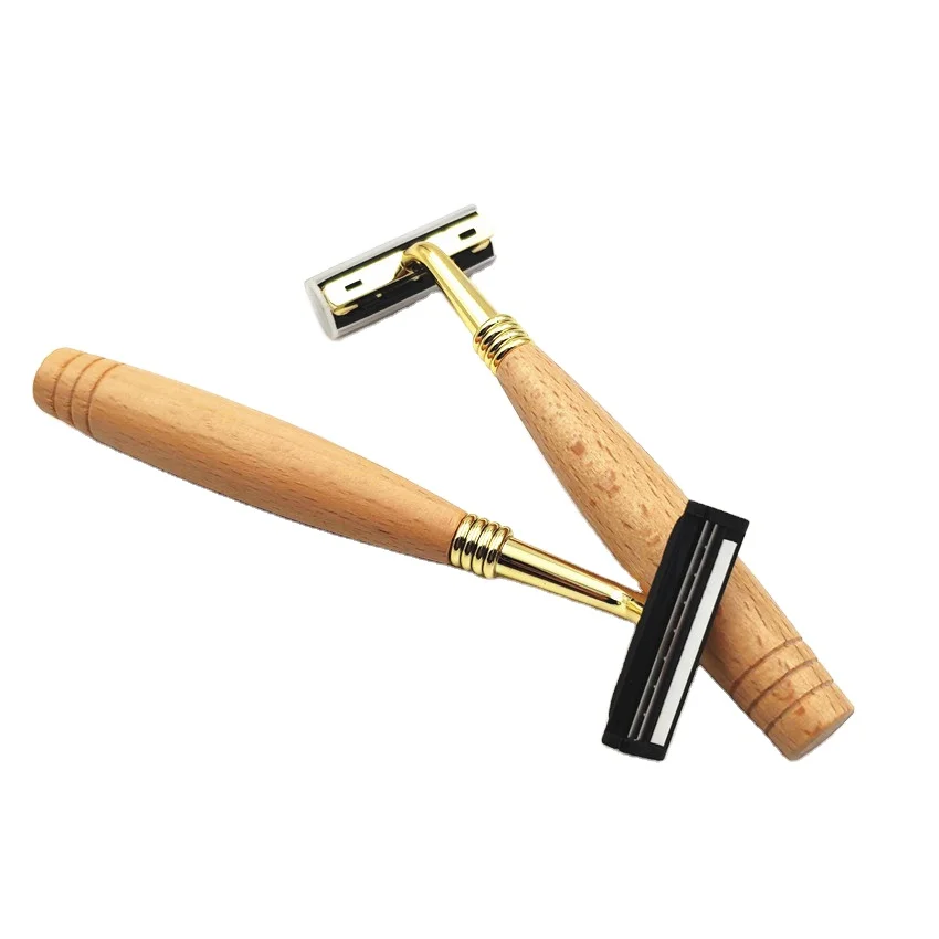Eco-friendly wooden handle  razor with twin stainless blades