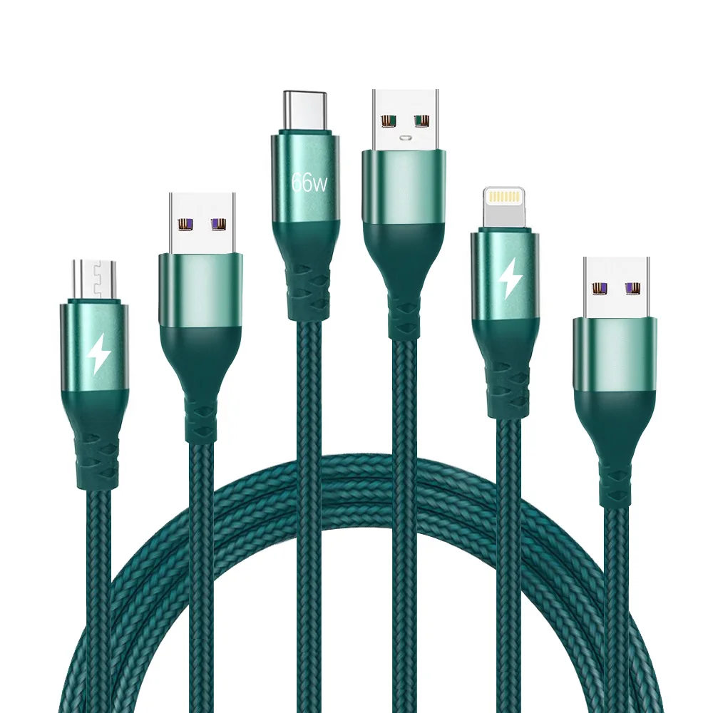 Темно-зеленая нейлоновая оплетка а зарядный кабель для передачи данных USB зарядный кабель type-c Micro ipho быстрое зарядное устройство для мобильного телефона